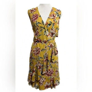 Cactus and clover wrap yellow floral dress large
